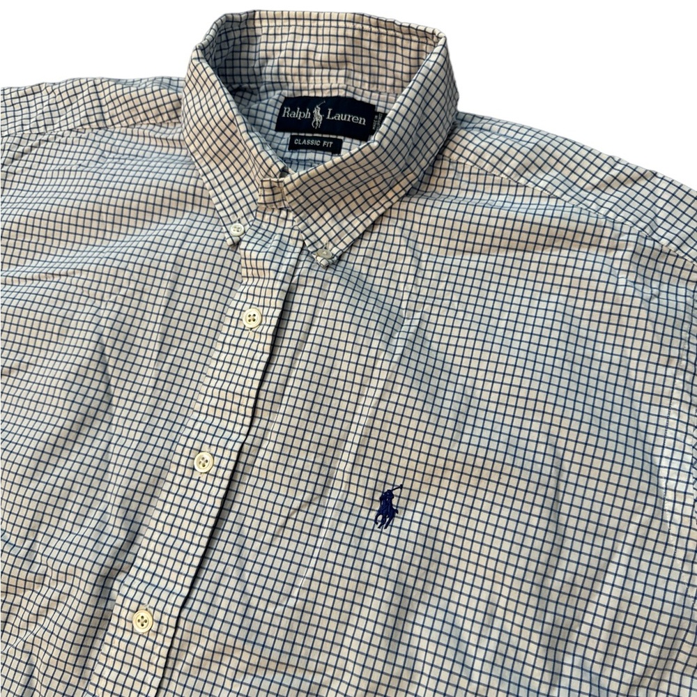 Vintage Ralph Lauren Men’s Short Sleeve Button Up Size XL Blue & White Stripe